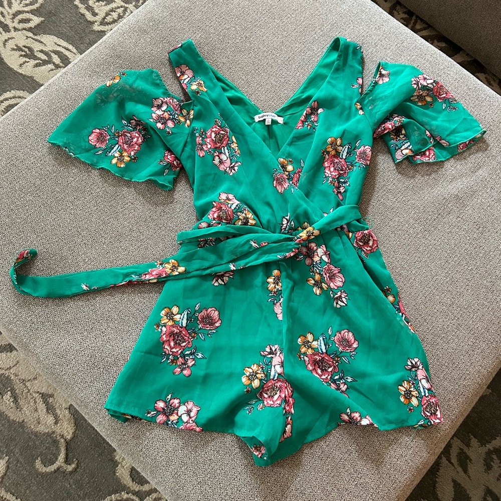 Bailey blue Brand Wrap Romper with Cold Shoulder Sleeves